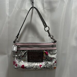 Coach White and Pink Graphic Wristlet EUC